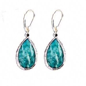 NEW - Genuine Amazonite Gemstone Teardrop Earrings in Sterling Silver Boho Chic